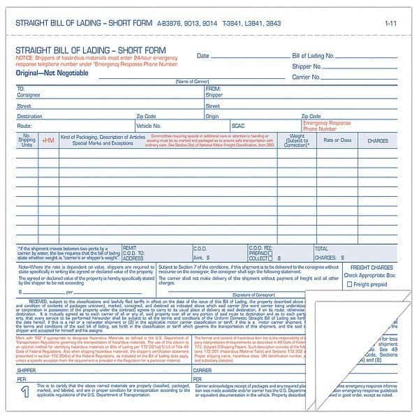 Form, Bill/Lading, Shrt, Tri, PK250