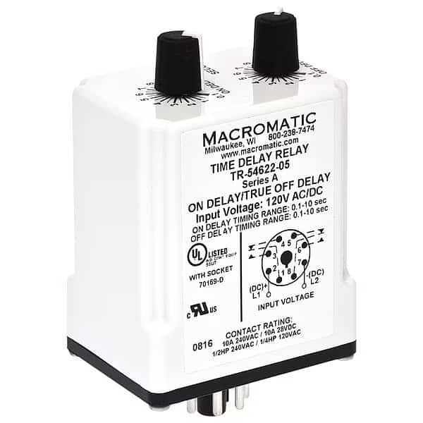 Time Delay Relay, 120VAC/DC, 10A, DPDT