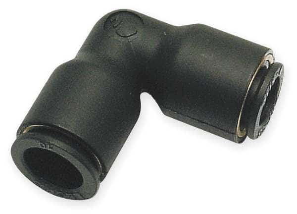 Push-Fit Elbow Fitting, 14mm Tube Size, Fiberglass-Reinforced Nylon, Black, 10 PK