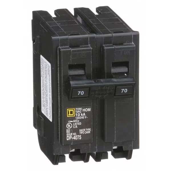 Miniature Circuit Breaker, 70 A, 120/240V AC, 2 Pole, Plug In Mounting Style, HOM Series, SQUARE D, Mfr# HOM270