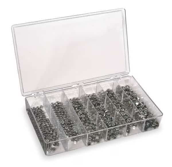 Zinc Plated Finish Steel Keps w/ External Tooth Washer Hex Lock Nut Assortment, 600 pc.