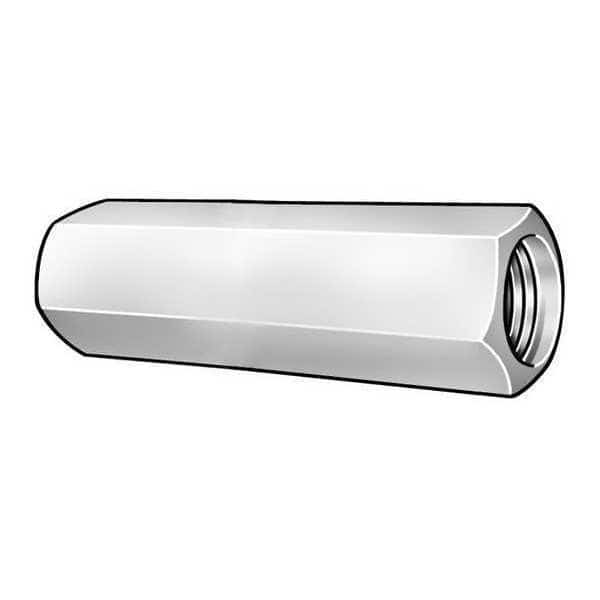 Coupling Nut, 3/4"-10, Steel, Grade 2, Zinc Plated, 2-1/4 in Lg, 1 in Hex Wd, 5 PK