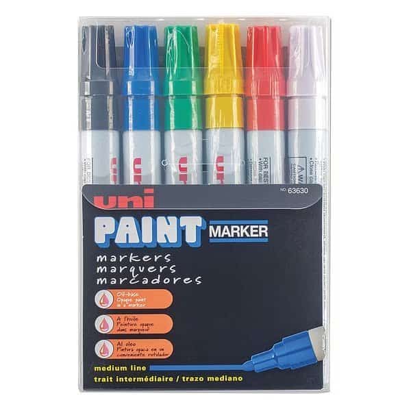 Permanent Marker, Medium Tip, Black, Blue, Green, Red, White, Yellow Color Family, Paint, 6 PK