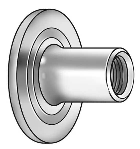 Round Weld Nut, #6-32, Steel, 1/64 in Ht, 100 PK