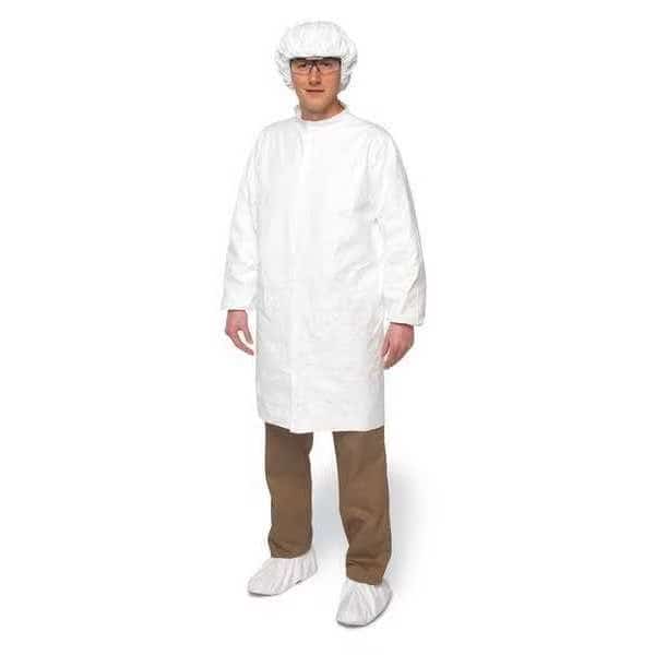 Tyvek IsoClean Disposable Lab Coat, Tyvek(R) IsoClean(R), Snaps Closure, White, L, 30 PK