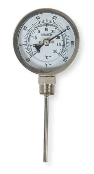 Bimetal Thermom, 3 In Dial, -20 to 120F