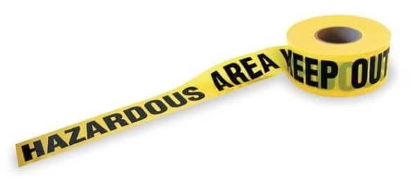 Barricade Tape, Hazardous Area Keep Out, 3 in Wide x 1000 ft Long, Polyethylene, 1.6 mil Thickness