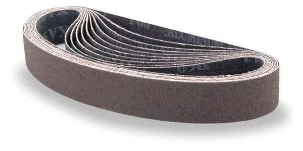 Sanding Belt, 1 1/8 in W, 21 in L, Coated, Aluminum Oxide, 150 Grit, Fine, AO/X GP, Brown