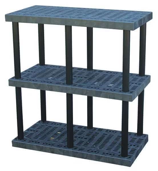 Freestanding Plastic Shelving, Open Style, 24 in D, 48 in W, 51 in H, 3 Shelves, Black