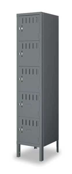 Box Locker, 12 in W, 15 in D, 66 in H, (1) Wide, (5) Tier, Gray
