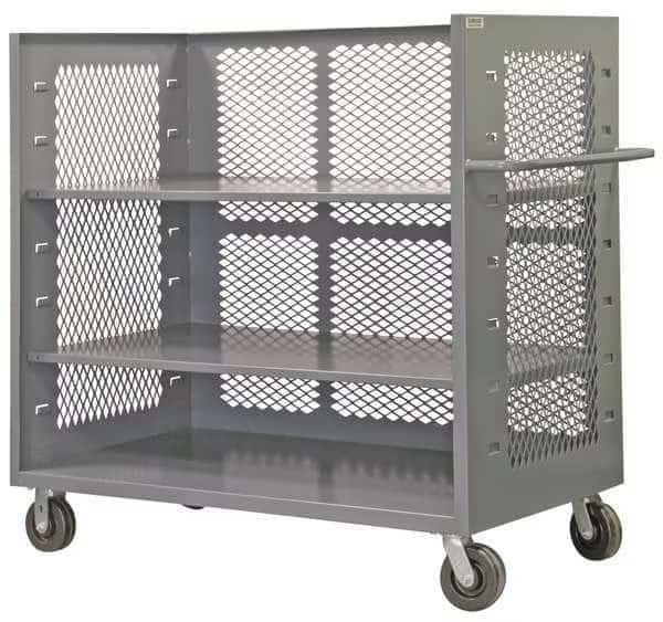 14 ga. Steel 3 Sided Mesh Stock Cart 2000 lb. Capacity, 78-1/2"L x 36-3/8"W x 56-7/16"H