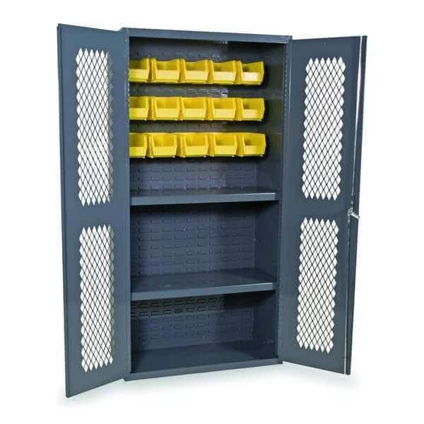 Extra-Heavy Duty Bin Cabinet, 36 in W, 72 in H, 18" D, 15 Bins