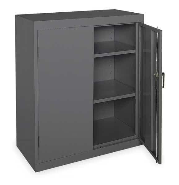 Shelving Storage Cabinet, 42 in H, 36 in W, 18 in D, Swing, Keyed, Gray, 2 Shelves, 0 Drawers