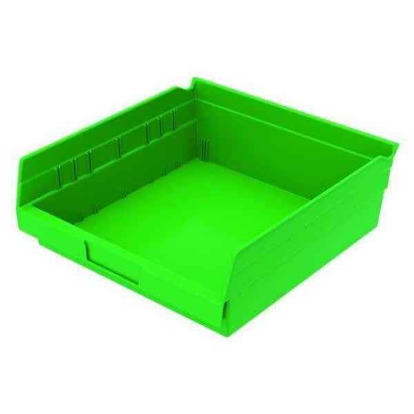 Shelf Storage Bin, Plastic, Green, 4 in H, 11 1/8 in W, 11 5/8 in L