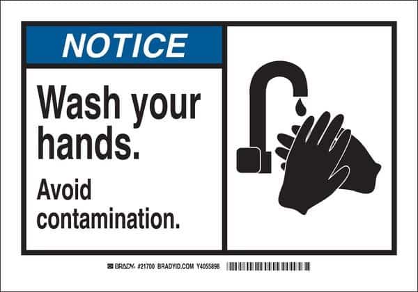 Notice, Wash Your Hands Avoid Contamination, 14" W x 10" H, Rectangle, Aluminum, 46661