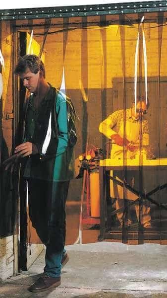 Welding Strip Curtain, Transparent PVC, 8 ft. W., 6 ft. H., 72 oz/sq yd, With Grommet, Amber