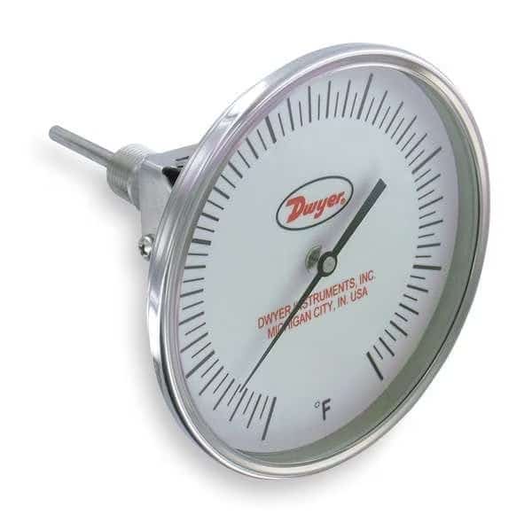 Glow-in-the-dark bimetal thermometer, range 0 to 250 Degrees F, 6" stem.