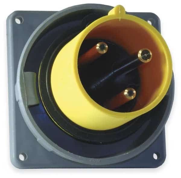Watertight Pin & Sleeve Inlet, 60 A, 125V AC, Single Phase, 2 Pole, IEC Grounding, NEMA Not Rated