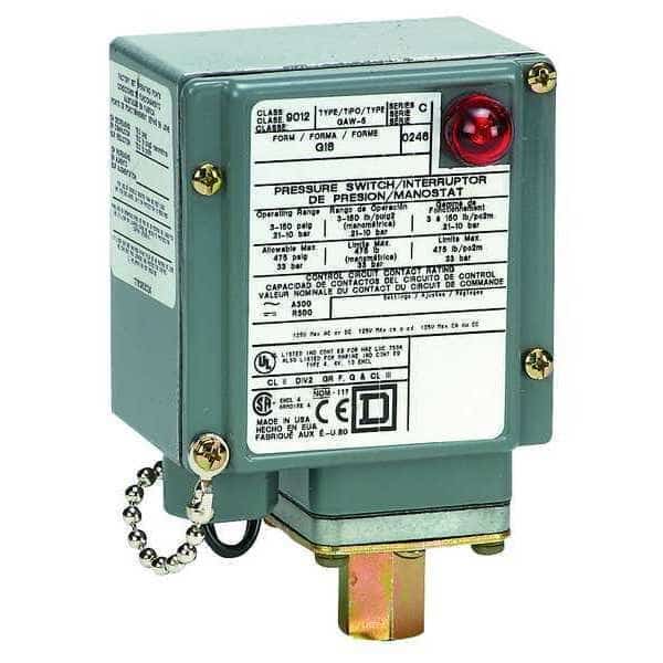 Pressure Switch, (1) Port, 1/4-18 in FNPT, SPDT, 3 to 150 psi, Standard Action, SQUARE D, Mfr# 9012GAW5G18