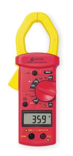 Clamp Meter, LCD, 600 A, 1.6 in (41 mm) Jaw Capacity, Cat III 300V Safety Rating, AMPROBE, Mfr# AC68C