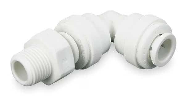 Push-Fit Elbow Fitting, 1/4 in Tube Size, Polypropylene, White, 10 PK