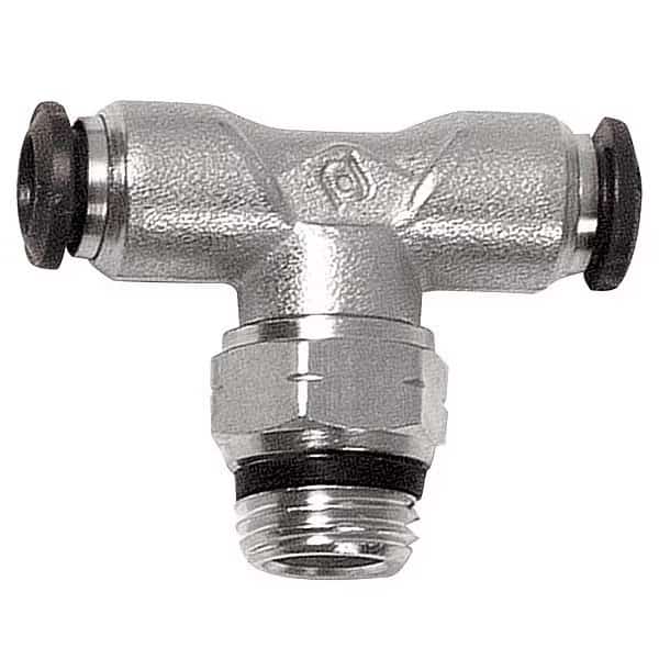 Swivel Branch Tee, Push-to-Connect x Push-to-Connect x MNPT, 4mm Tube OD, 1/8 in Pipe Size, Metal