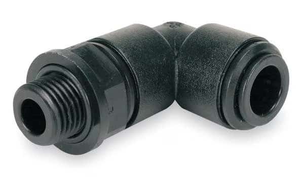 Swivel Elbow, 1/4 in Tube Size, Acetal, Black, 10 PK