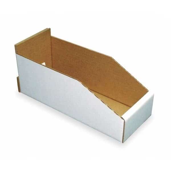 Corrugated Shelf Bin, Cardboard, 2 1/4 in W, 4 3/4 in H, White