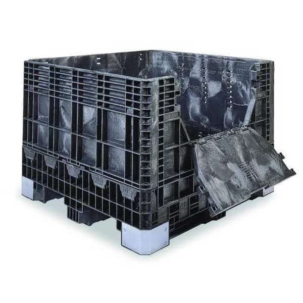 Collapsible Bulk Container, 28.3 cu ft, 47 5/8 in L, 44 5/8 in W, 34 in H, Black, Plastic