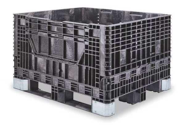 Collapsible Bulk Container, 24.3 cu ft, 47 5/8 in L, 39 3/4 in W, 33 7/8 in H, Black, Plastic