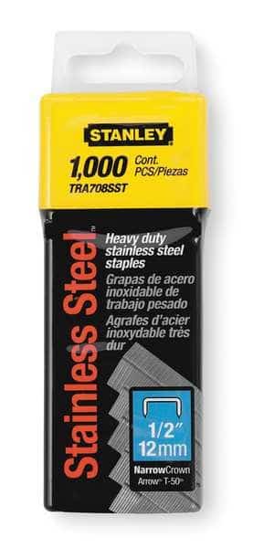 Heavy Duty Staples, 23 ga, Narrow Crown, 1/2 in Leg L, Stainless Steel, 1000 PK
