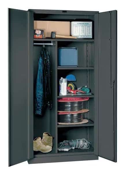 Combo Wardrobe Storage Cabinet, 78 in H, 36 in W, 24 in D, Swing, Padlock Hasp, Dark Gray, 0 Drawers