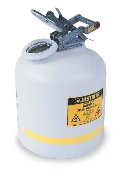 Liquid Disposal Safety Can, Polyethylene, 2 gal, Spring-loaded Sealed Cap, White, Flammables