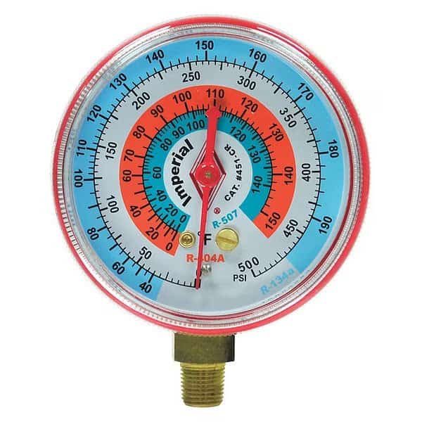 Gauge,2-1/2 In Dia,High Side,Red,800 psi, Mfr#: 422-CR, IMPERIAL