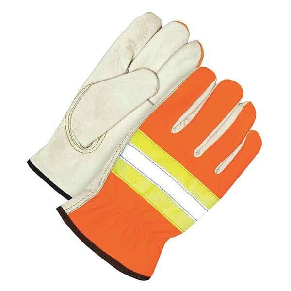 Leather Drivers Gloves, Shirred Slip-On Cuff, Keystone Thumb, Orange/Tan, L, 1 PR
