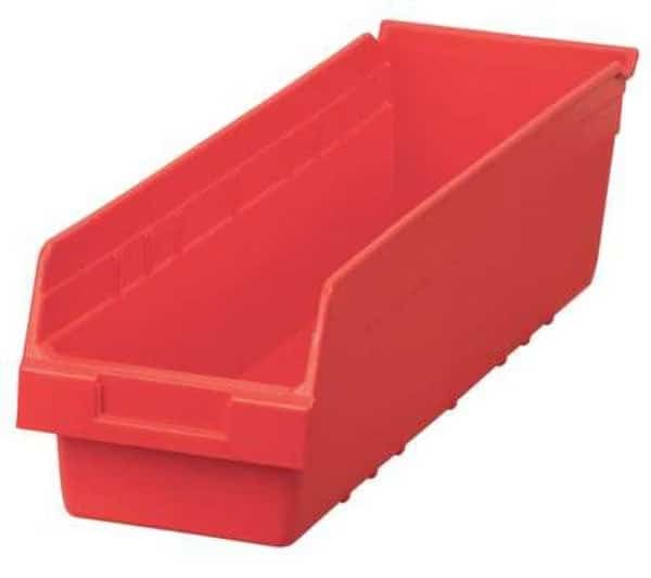 Shelf Storage Bin, Plastic, Red, 6 in H, 6 5/8 in W, 23 5/8 in L