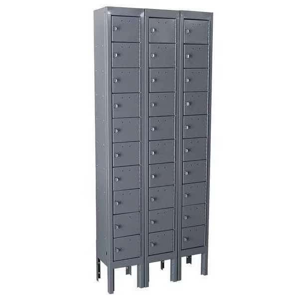 Cell Phone Locker, 27 in W, 9 in D, 66 in H, (10) Tier, (3) Wide, Gray