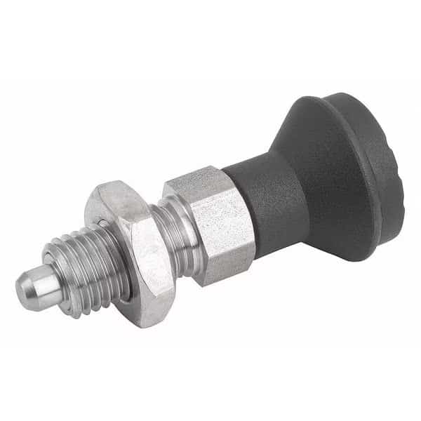 Indexing Plunger D1= M20X1, 5, D=10, Style B, Non-Lockout w Locknut, Stainless Steel Hardened