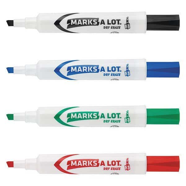 Desk-Style Dry Erase Markers, Chisel Tip, Assorted Colors, PK4