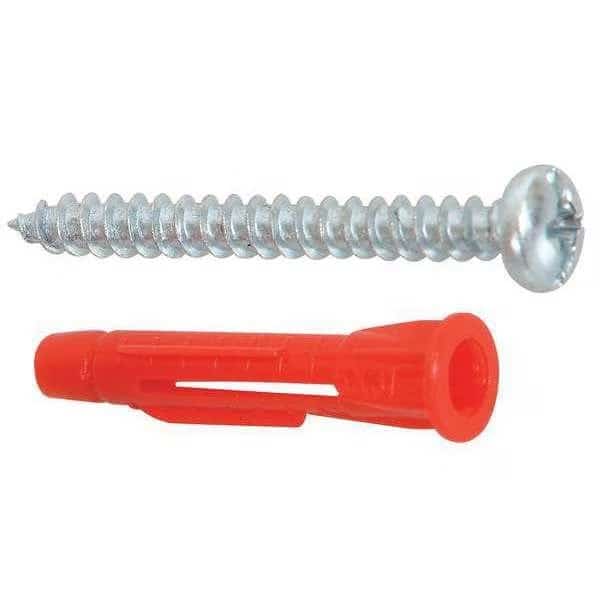 Expansion Anchor Set, Not Rated Tension Strength, 1-1/4"L, Plastic, 100 PK