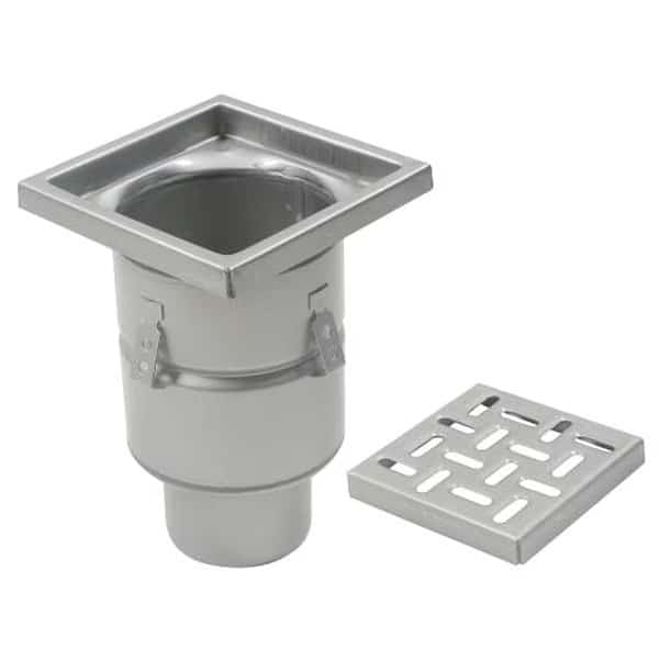 Square Floor Drain, 304 Stainless Steel, 3", Spigot