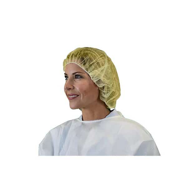 Bouffant Cap, 24in, Yellow, PP, PK1000, Polypropylene, 24 in Dia., Yellow, L, 1000 PK