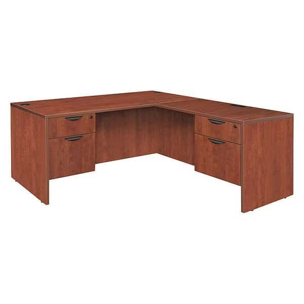 Pedestal Desk L-Shape Desk, 82" D X 29" H, 71" W X Melamine Laminate, Cherry