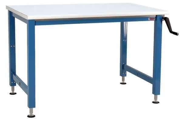 Hand Crank Workbenches, Laminate, 72" W, 30" to 42" Height, 1000 lb., Straight