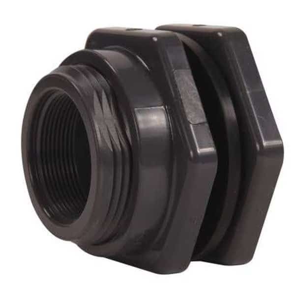Bulkhead Fitting, 1", PVC/FPM, Socket x FPT