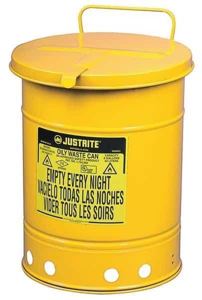 Oily Waste Can, 10 Gal., Steel, Yellow