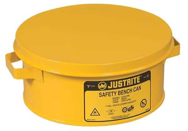 Bench Can, 1 Gal., Steel, Yellow, Justrite, Mfr#: 10385