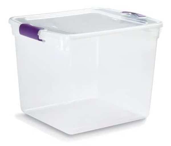 Storage Tote W/ Lid, 7.7 gal, 16-1/4 in L, 13 in W, 12-1/8 in H, Clear, Polypropylene