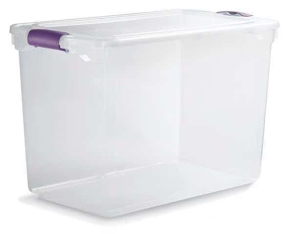 Storage Tote W/ Lid, 28 gal, 28-3/4 in L, 16 in W, 18-1/4 in H, Clear, Polypropylene