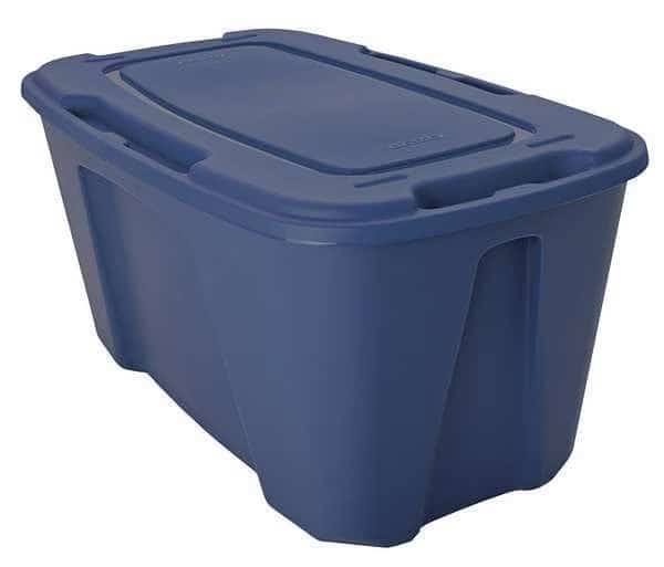 Storage Tote W/ Lid, 49 gal, 38-1/8 in L, 24 in W, 18-1/2 in H, Blue, Polypropylene